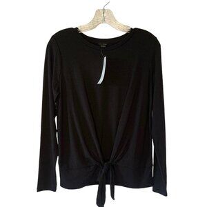 ANN TAYLOR Black Long-Sleeve Tie-Waist Accent Crewneck Knit Top NWT Size XS